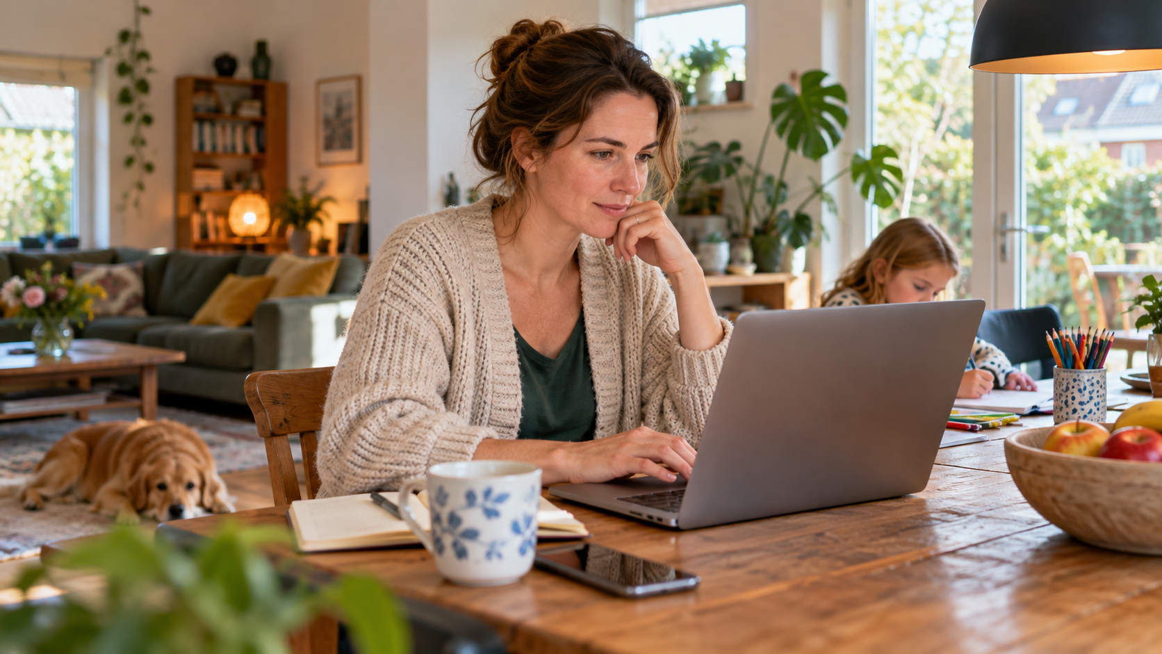 Iemand gebruikt thuis een laptop